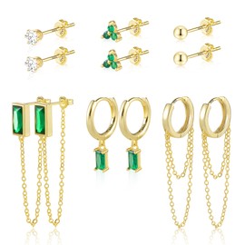 ASH'S CHOICE 12 Pairs Multipack Earrings Silver 925 Hoop Earrings Gold Stud Earrings Small Set Glitz Hoop Earrings Square Oval Heart Small Stud Earrings with 5A Zircon Rhinestone 9ct Gold Earrings Set