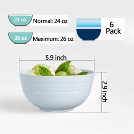 Homestockplus Unbreakable Cereal Bowls 25 OZ Microwave and Dishwasher Safe BPA-Free Eco-Friendly Wheat Straw Bowl Assorted Color Dessert Bowls for Serving Soup, Oatmeal, Pasta and Salad [Set of 6]