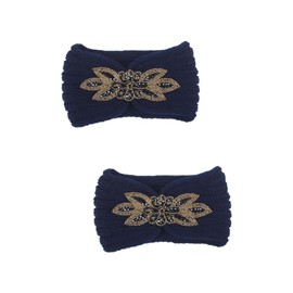 Ipetboom 2pcs Knitted Hair Band for Women Navy Woolen Yarn Headwrap Flower Pattern Warm and Comfortable Hair Hoop for Styling and Face Washing