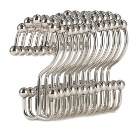12Pcs Shower Curtain Rings Hooks Rustproof Stainless Steel Double-Hook Rollerball Shower Hooks Rings for Shower Rods
