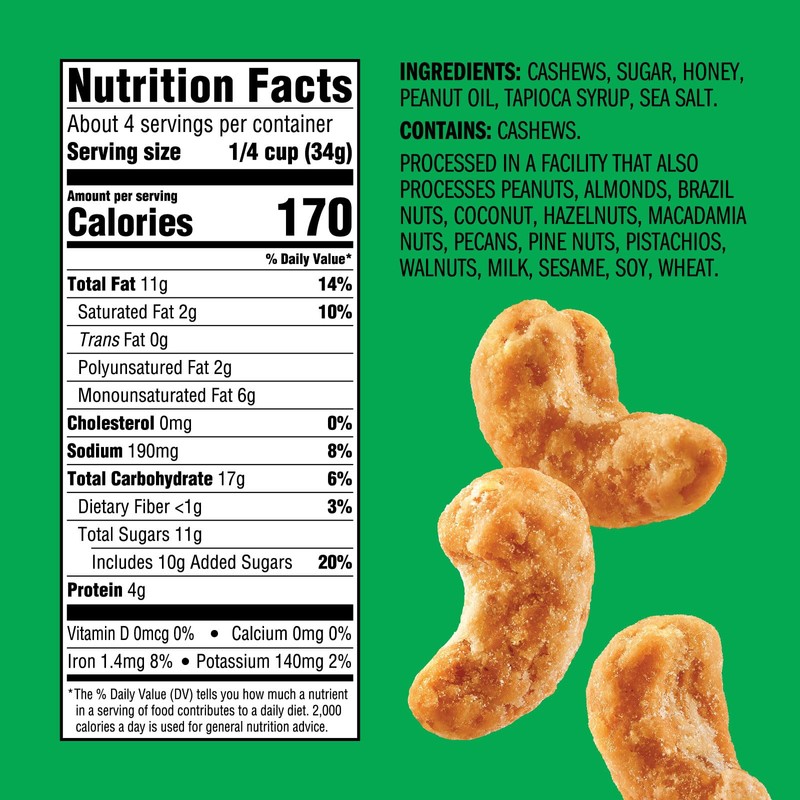 Emerald Nuts Honey Glazed Cashews (1-Pack), 5oz Resealable Bag, Kosher