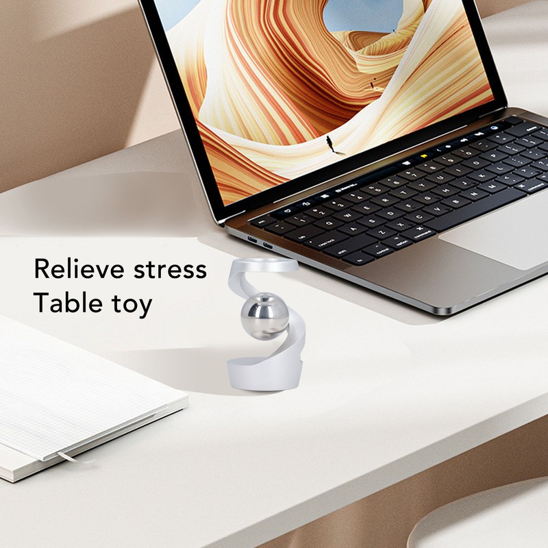 Desktop Suspended Gyroscope Reduce Anxiety Silver Bead Aluminium Alloy Rotating