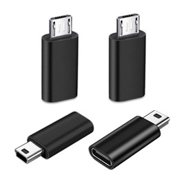 SHUBEIEUMI USB C Adapter(4 Pack), USBC Female to Micro USB Male Adapter 2Pack + USB C to Mini USB 2.0 Adapter 2Pack, Data Transfer Adapter for Galaxy S7/S7 Edge/S6/J7, LG G4-Black