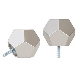 Ivilon Faceted Hexagonal Finials for Curtain Rods of 7/8 and 1 inch diameter Color Satin Nickel