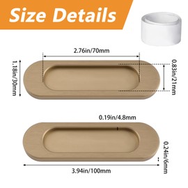 MOROBOR Self-Stick Oval Sliding Door Pulls, 2pcs Aluminum Alloy Hidden Recessed Pull Handle for Sliding Barn Door, Closet,Cabinet,Drawers (Bronze Gold, 100mm)