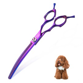 JASON 7.5" Curved Chunkers Shears - Professional Dog Scissors for Grooming, Japanese 440C Stainless Steel Blender Shears with Diamond Adjustable Screw (35 Teeth, Purple)