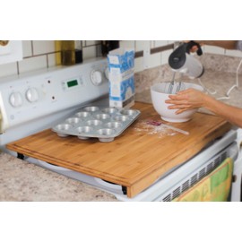 Camco Stove Top Cover - Features Adjustable Legs & Built-In Juice Groove - Crafted of Natural Bamboo - Fits Most Stove Tops & Measures 29.5” (L) x 21.25” (W) x 2.5” (H w/feet) (43548)
