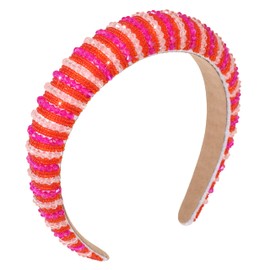 Gmmidea Valentine’s Day Headbands for Women Girls Pink Red Beaded Crystal Rhinestone Headband Jeweled Wide Thick Padded Hairband Holiday Valentine’s Day Hair Accessories Gifts