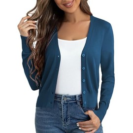 Ahlaray - Cárdigan corto para mujer, con botones, parte delantera abierta, para vestidos, S-XL, C-índigo Azul, Small