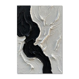 Limiyer Art Hand-Painted Black and White Texture Minimalist Art Oil Painting 45x30 inches Modern Abstract Art Home Wall Decorative Art