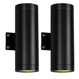 INTWELL LED 20W Up Down Wall Lights,Outdoor LED Wall Lamp,Waterproof 90V-265V Hardwire Wall Lighting for Porch,Gallery,Garage,Hallway,Corridor 3000k 2Pack (Black(Warm White))