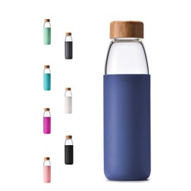 veegoal 25 Oz Borosilicate Glass Water Bottles with Bamboo Lid, BPA-FREE, Non-Slip Silicone Sleeve, and Stainless Steel Leak Proof Lid - Reusable Glass Bottle for Men and Women