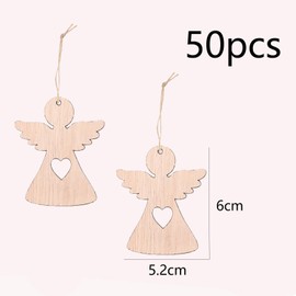 HERZONE 50 x Wooden Angel Pendants Christmas Guardian Angel Lucky Charm Christmas Decoration (Brown Angel with Heart)