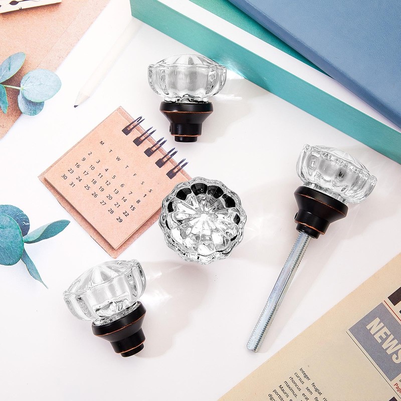 Amylove 2 Set Glass Door Knobs Mortise Style Fluted Crystal