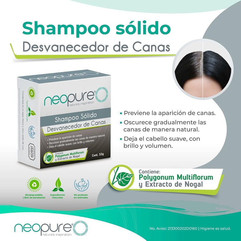 Neopure Shampoo Sólido desvanecedor de canas con Menta (Barra 55