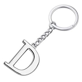 Initial Letter Keychain Alphabet Key Rings Stainless Steel Letter Charm Keychain for Women (Letter D)