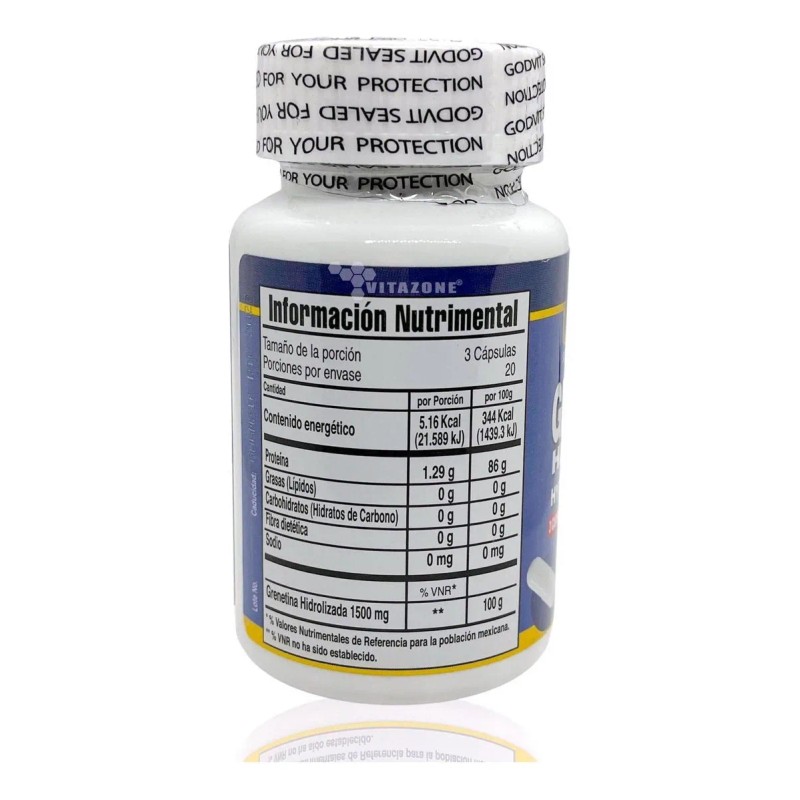 Grenetina Hidrolizada 60 Capsulas De 500 Mg Godvit® Sabor Sin
