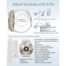 PCAVO 20MM Watch Band for Garmin fenix 5s 6s 7s pro solar Quick fit with light gold buckle soft silicone 20 bands Replacement for garmin epix pro gen 2 42mm Descent Mk2s/3/3i women White Tan Dust Rose