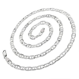 Verona Jewelers 925 Sterling Silver 3.5MM 4.5MM Solid Flat Mariner Link Chain Necklace- Sterling Silver Necklace Chain 18" 20" 22" 24" 30" (24, 6.5MM)