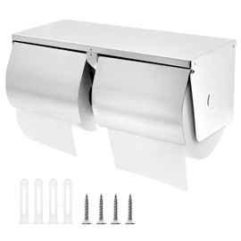 QWORK Double Roll Toilet Paper Holder Dispenser with Shelf Storage, Brushed Stainless Steel, 10.24" L x 5.12" W