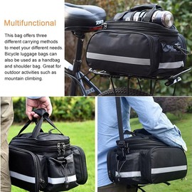 KLERICER Bike Rear Rack Bag,10-25L Bicycle Trunk Bag with Rain Cover, Pannier Bike Bag with 2 Side Foldable Panniers, with Reflective Strips and Shoulder Strap, for Shopping,Cycling,Trip (Black)