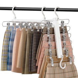 TAILI 2 Packs TAILI Skirt Hangers Space Saving, Pants Hangers with Clips, 6 Tiers Non-Slip Space Saving, Women Skirt, Clothes Rack, Closet Storage and Organization