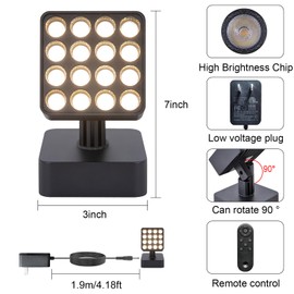 12V Indoor Spotlight, 16LED 3-Color Adjustable Lighting 12W Spotlight Suitable for Dark Corners Remote Control spotlights, Living Rooms, Sofas, Indoor Plants, Walls, Artworks (Black, 2pack)