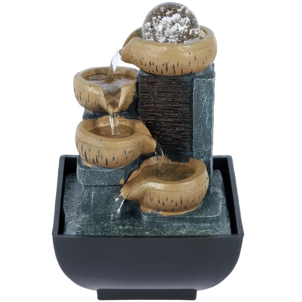 Indoor Tabletop Fountain Water Feature with Light Meditation Water Fountain Creative Small Waterfall Fountain Desktop Decorations Sound Relaxation Fountain Ornament for Office Home Bedroom.(Gold)