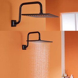 SEABEFORE 13" Gooseneck (S-Shape) Shower Arm Black Shower Head Extension with Unique Flange, Standard 1/2" Connection