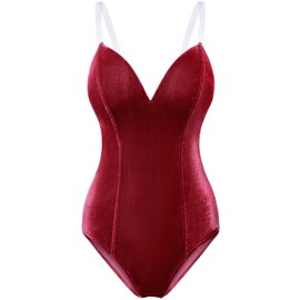 Women Velvet Bunny Costume Bunny Girl Suit Costume Senpai Cosplay One Piece Bodysuit Stockings Set(JRed XS) WineRed