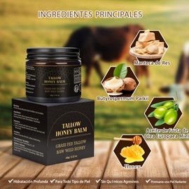 120g Crema de Cebo de Res para la Cara – Bálsamo de Sebo de Res con Miel, Hidratante y Nutritivo para Rostro y Cuerpo – Beef Tallow Natural para Piel Seca
