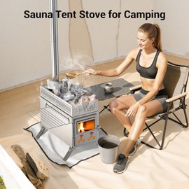 Wood Burning Sauna Hot Tent Stove, 2 in 1 Tent Wood Burning Stove with Chimney Pipe for Outdoor Camping Heating