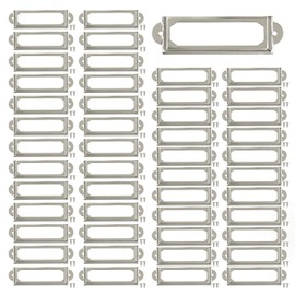 50 Pcs Label Holders Library File Drawer Tags Label Holder Metal Frame Name Card Frame for Drawer Cabinet (Silver)