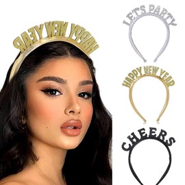 Foyte Happy New Year Headband Gold Letter Hair Hoop Glitter Holiday Headpiece for Christmas and Festivals Party (HAPPY NEW YEAR gold)