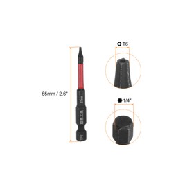 HARFINGTON 2pcs Impact Tough Torx Drill Bit T6 2.6" Length 1/4" Hex Shank S2 Steel Magnetic Insert Star 6 Point Head Screwdriver Bits