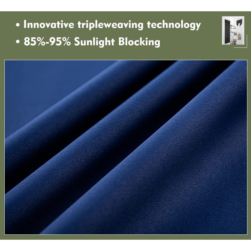 PI Blackout Bedroom Curtains,Thermal Insulated Ring Top Window Treatment,Room Darkening
