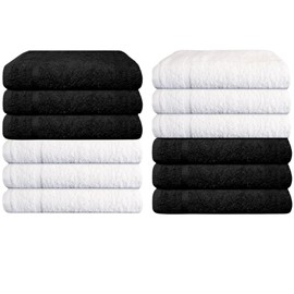 Premium 100% Cotton Washcloths - 12x12 Inch Soft, Absorbent & Quick Drying - Set of 12 Face Towels for Bathroom, Makeup Removal, and Baby Care - Durable & Fade Resistant - Grey And White