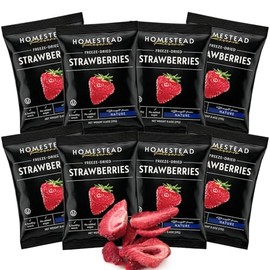 HOMESTEAD RESERVE Freeze Dried Strawberry, Pack of 8 Dried Fruit Snacks Individual Packs, Ideal Fruits Chips for Healthy Lifestyles and Active Living, Perfect Everyday Snacking