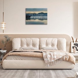 Give It to God and Go to Sleep Sign Canvas Wall Art Christian Framed Art Prints Lake Mountain Pictures Nature Landscape Painting Wall Decor for Bathroom Home Kitchen Bedroom Living Room 12"x16"