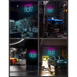 ADKALIV Garage Car Service Automotive Neon Signs, LED Neon Light for Auto Repair Shop, USB Dimmable Powered, LED Signs for Man Cave, Car Décor, Garage Accessories(White Skull)