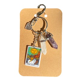 THE SUN Tarot Card Bag Charms, Keychains, Handbag Charms, Positive Energy Gifts, Abundance, Success, Protection, Natural Quartz, Amethyst, Chunky Purse Charms, Unique Christmas Gifts