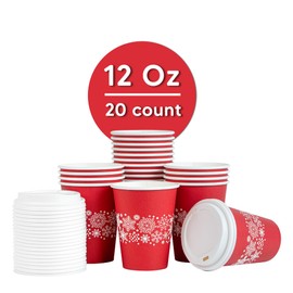 Restpresso 12 Ounce Disposable Coffee Cups, 20 Hot Cups with Lids - Happy Birthday Print, Rolled Rim, White Paper Cups, Ideal for Birthday Parties, Serve Hot and Cold Drinks - Restaurantware