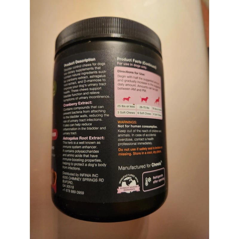 Chewia Dog Advanced Bladder Control Chews Cranberry Power Chews Exp: