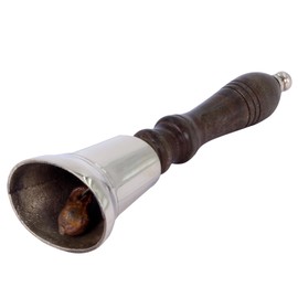 THE Unltd India Solid Brass Hand Bell with Wooden Handle Super Loud Long School Handbell With Brass Clapper for Hotel, Reception, Dinner, Library, Pub, School, Pet Play (15.5cm Hight x 5cm Diameter)