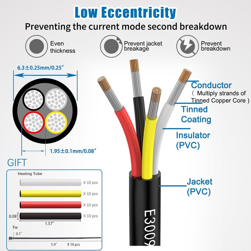 Matugajp 18awg 4 Wire Cable 18/4 Electrical Wire 4 Core
