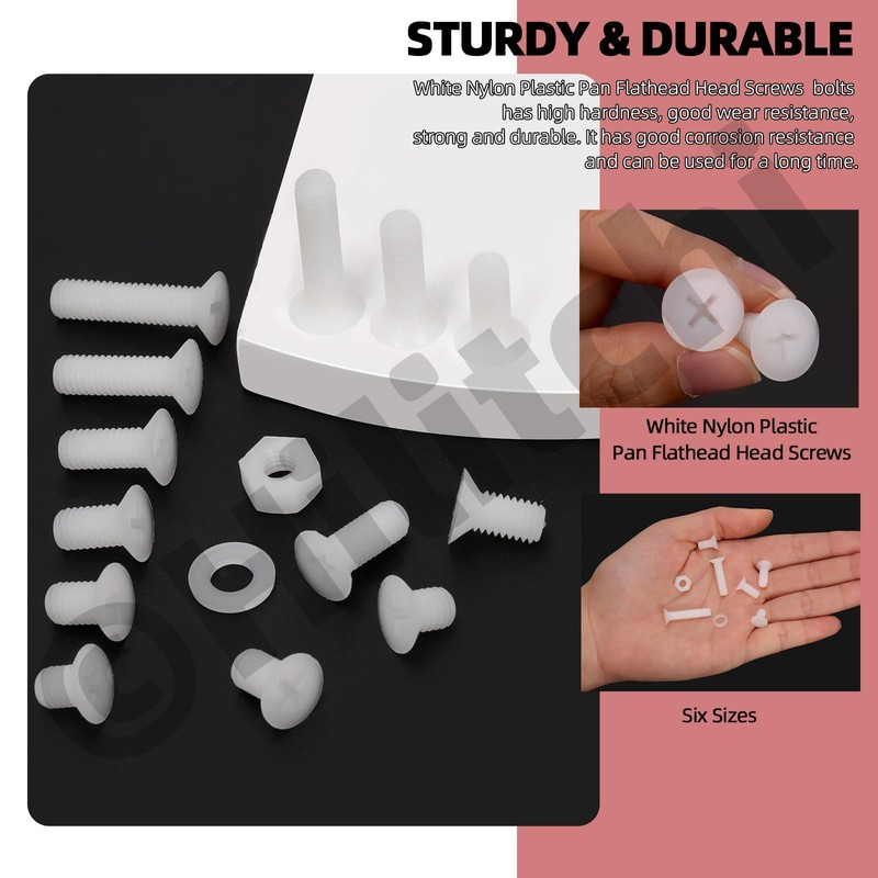 Hilitchi 360PCS 6 Sizes White Nylon Pan Round Head Screws