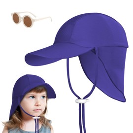 BSBUY Unisex Children's Sun Hat 2 Pieces Summer Sun Protection Set with Baby Sun Hats and Sunglasses Toddler Sun Hat UPF 50+ UV Protection Children's Cap with Adjustable Tightness Ties Neck Protection