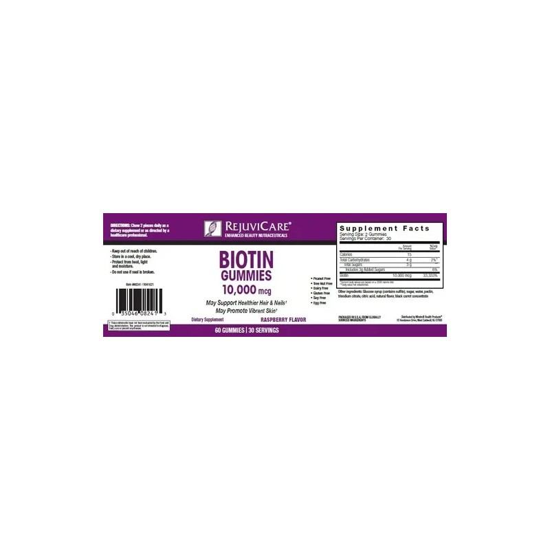 Biotin Gummies Rejuvicare 60 Gomitas 10,000mcg Cabello Piel