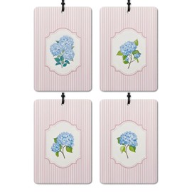 GTYNU Rustic Blue Hydrangeas Floral Car Air Freshener 4 Pcs, Retro Cottagecore Flower Pink Striped Air Freshener Hanging for Cars Books Closet Drawer Bathroom, Preppy Girly Car Accessories for Women