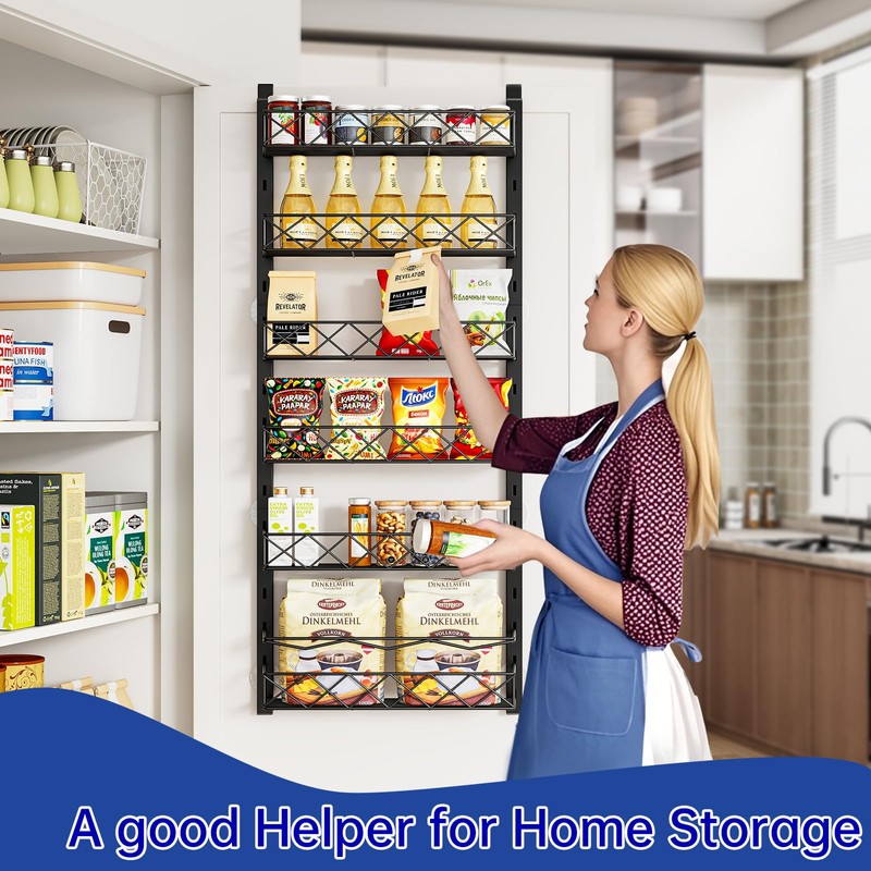 MIAOLI Over the Door Organizer, Black 6-Tier Pantry Door Organizer